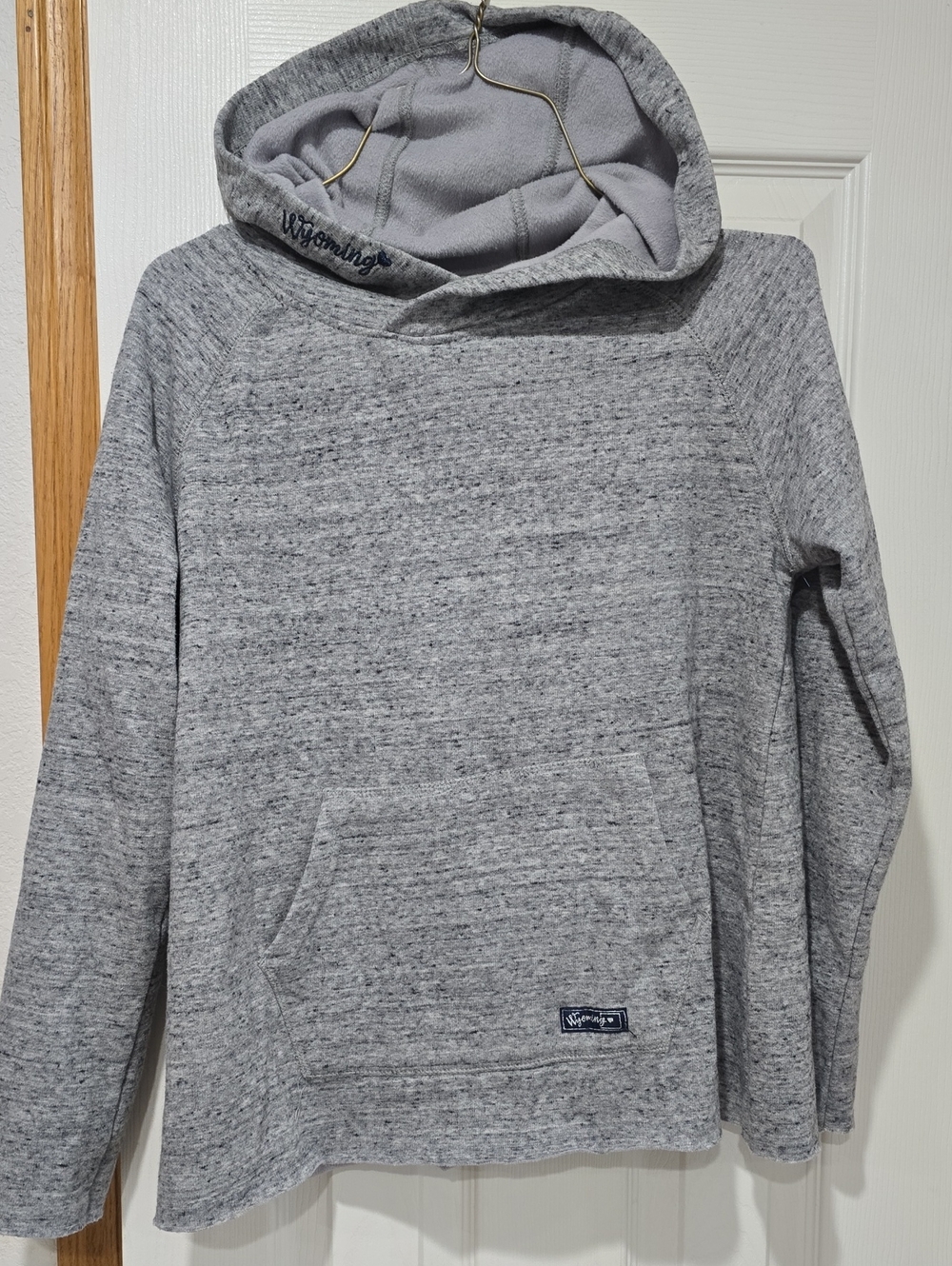 Wyoming. Heather Gray Hooded Pullover Sweatshirt